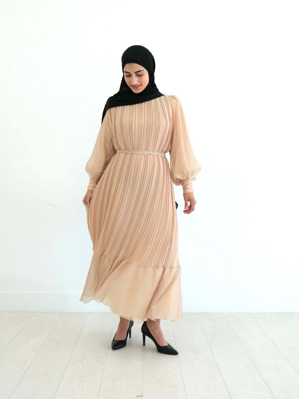 Elegant Pleated Lined Dress - Stardust