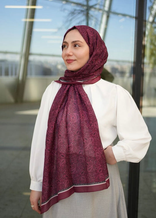 Regal Print Hijab - Maroon