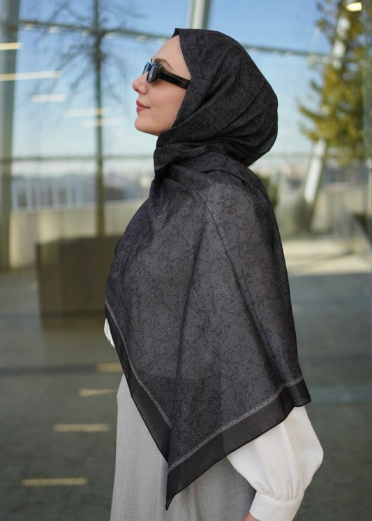 Regal Print Hijab - Black
