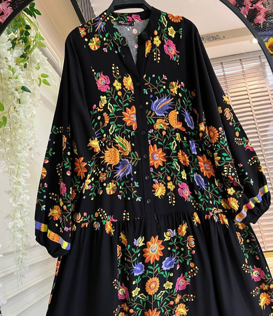 Floral Summer Dress on Black
