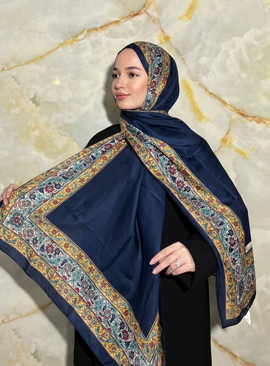 Royal Ottoman Print Hijab - Navy
