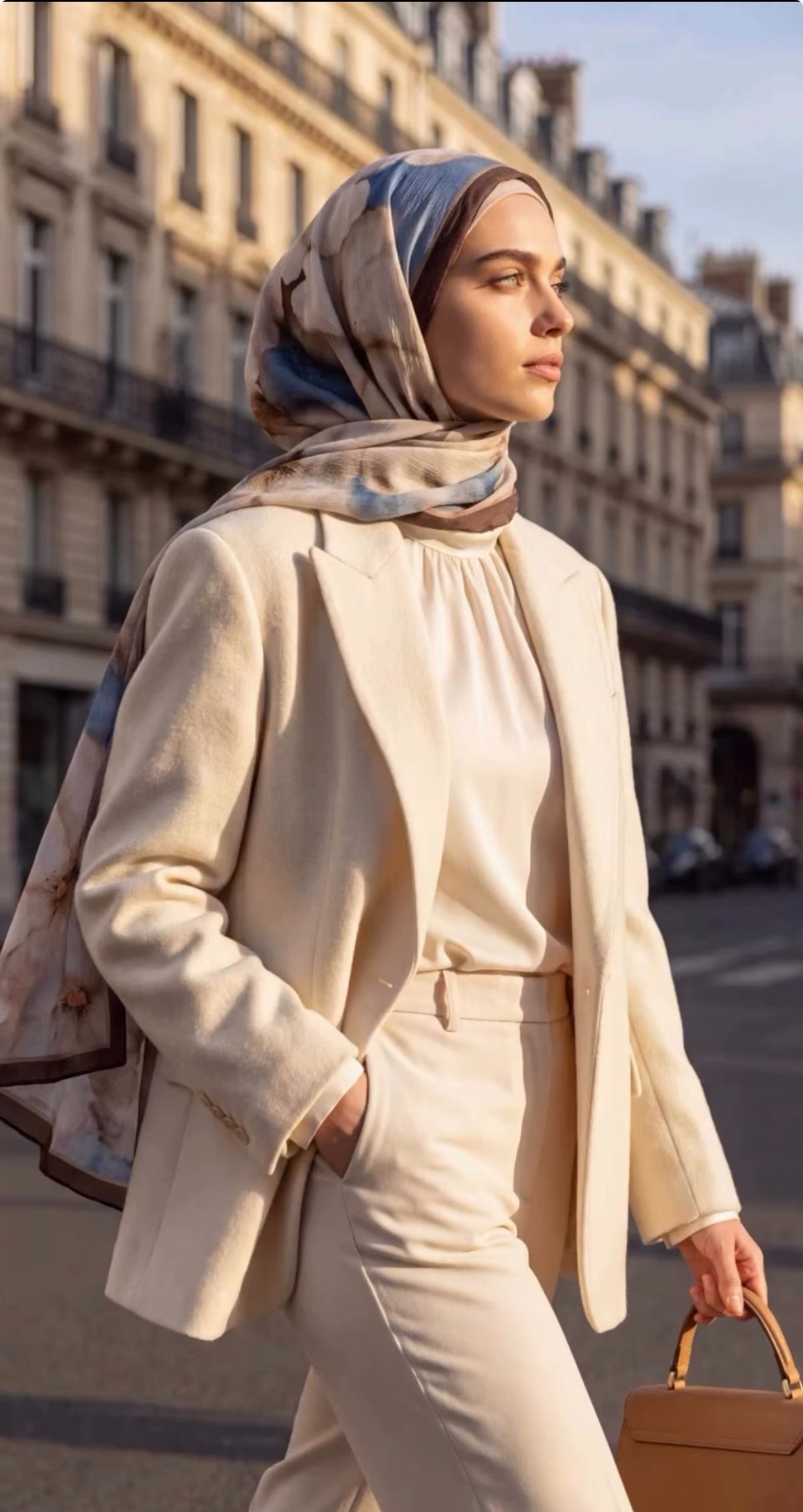 Bamboo Textured Print Hijab - Brown Border Floral
