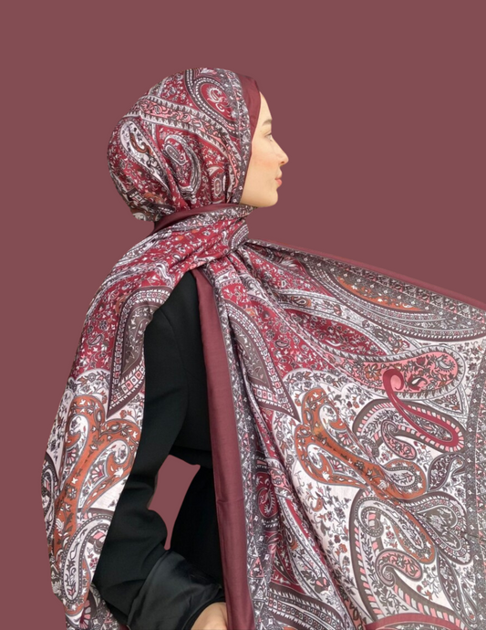 Paisley Print Hijab - Crimson