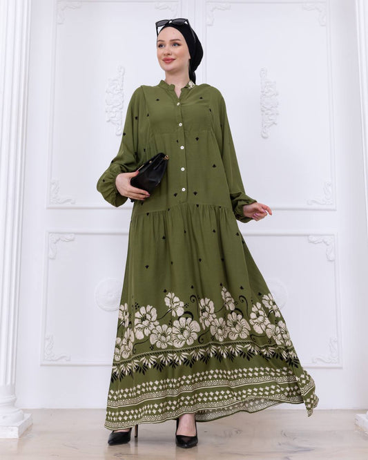 Lightweight Cotton Dress - Green Bloom