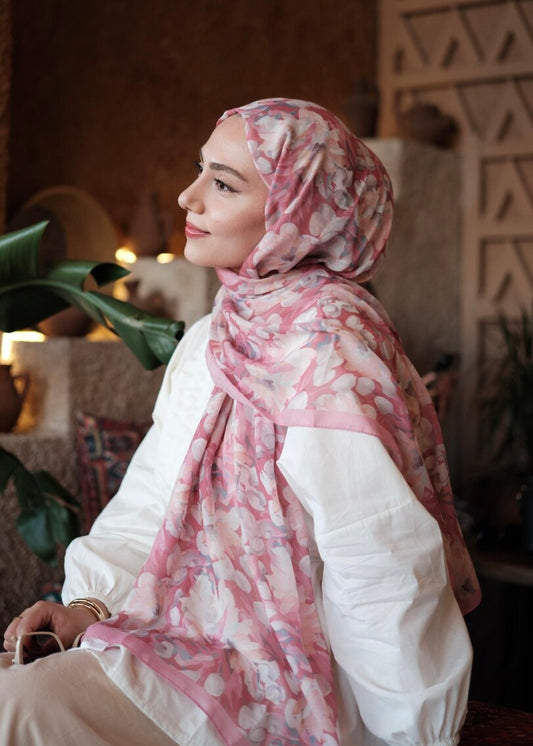 Floral Breeze Print Hijab - Dusty Rose