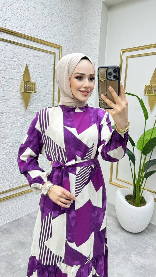 Lightweight Cotton Dress - Purple Tiles