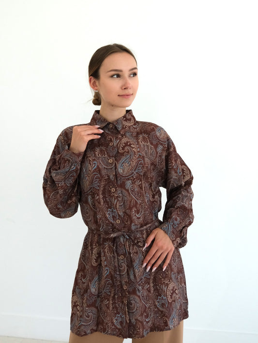 Paisley Tunic Shirt - Brown