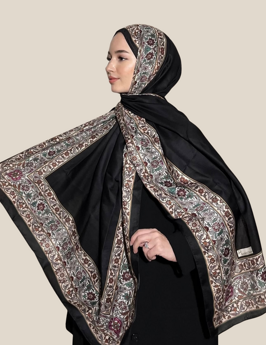 Royal Ottoman Print Hijab - Black & Cream
