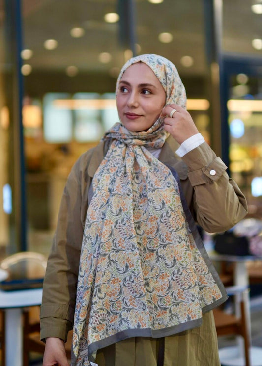 Dainty Floral Print Hijab - Khaki