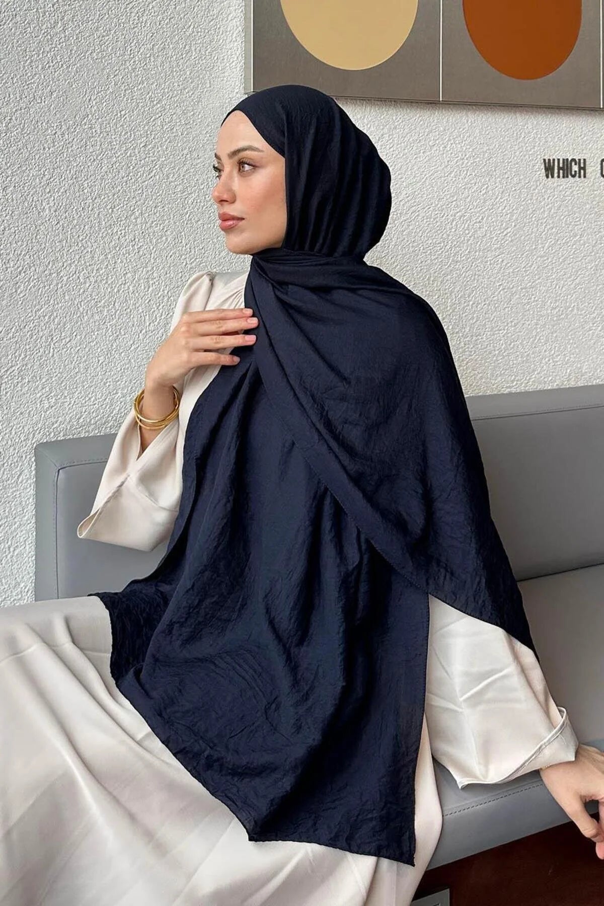 Navy Comfort Cotton Hijab showing the soft, opaque drape
