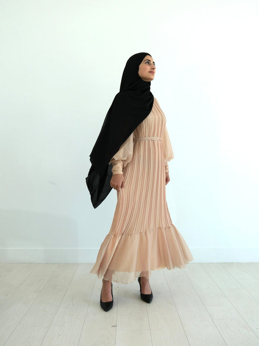 Elegant Pleated Lined Dress - Stardust