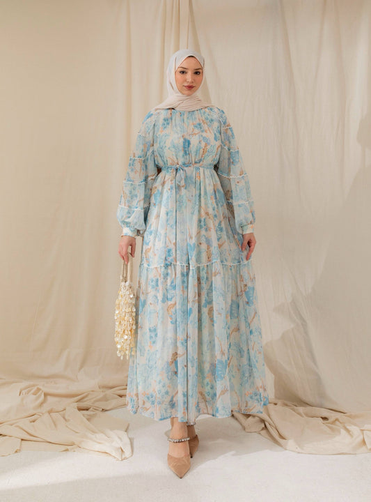 Ethereal Bloom Dress - Sky