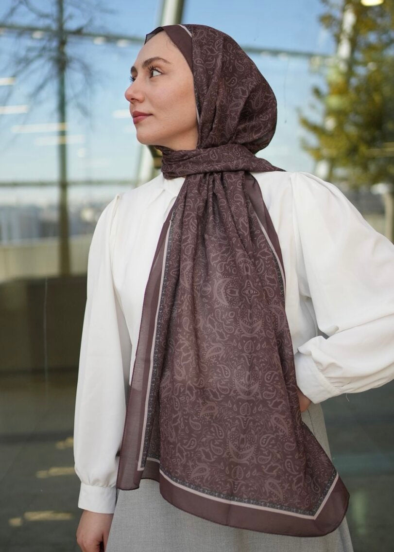 Regal Print Hijab - Brown