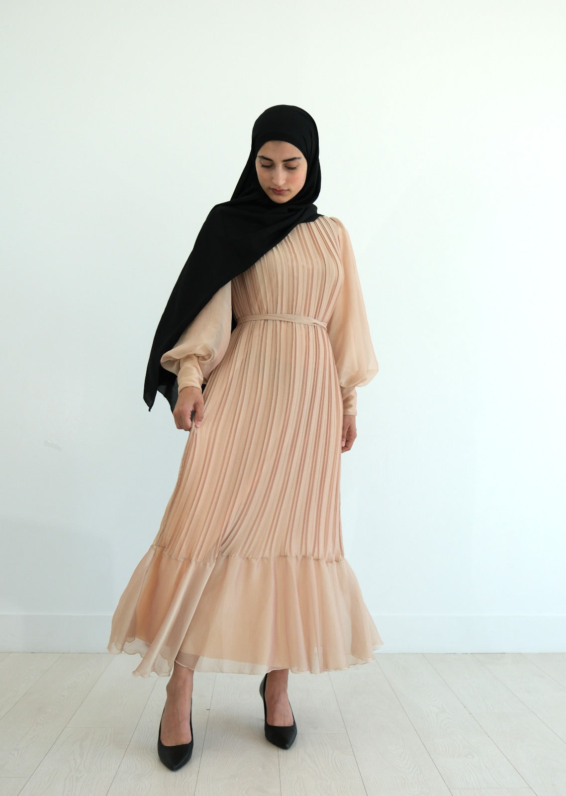 Elegant Pleated Lined Dress - Stardust