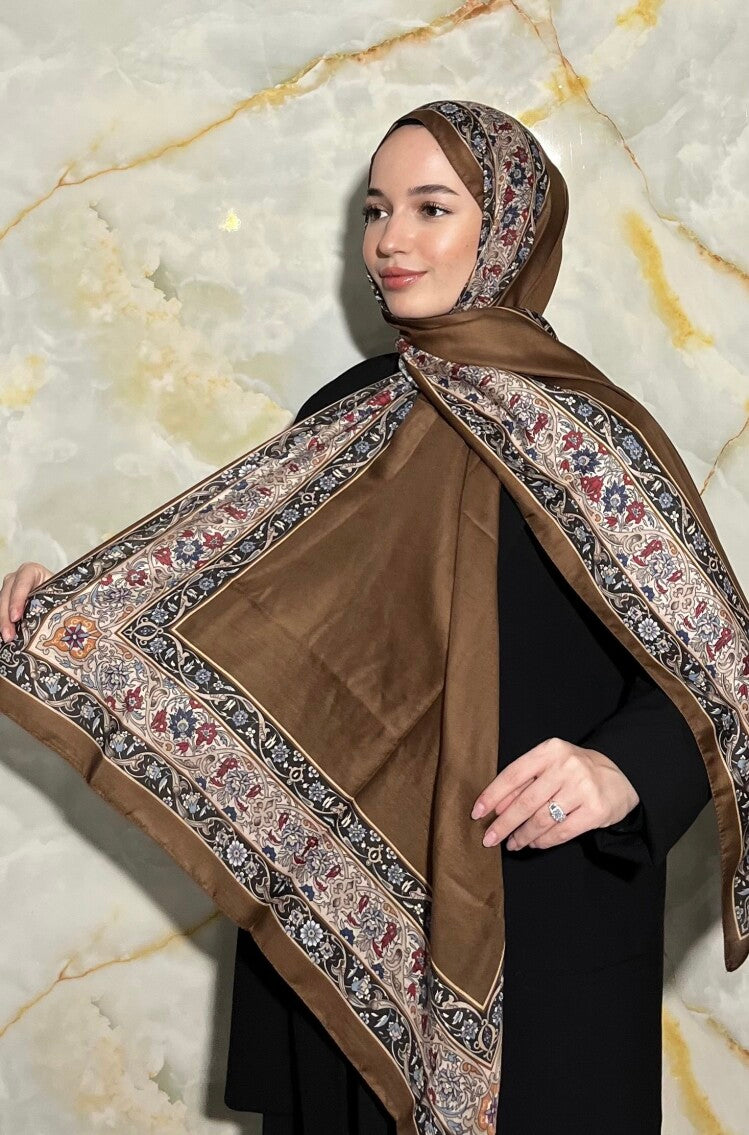 Royal Ottoman Print Hijab - Coffee