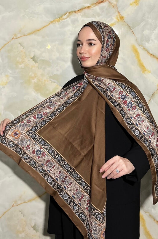Royal Ottoman Print Hijab - Coffee
