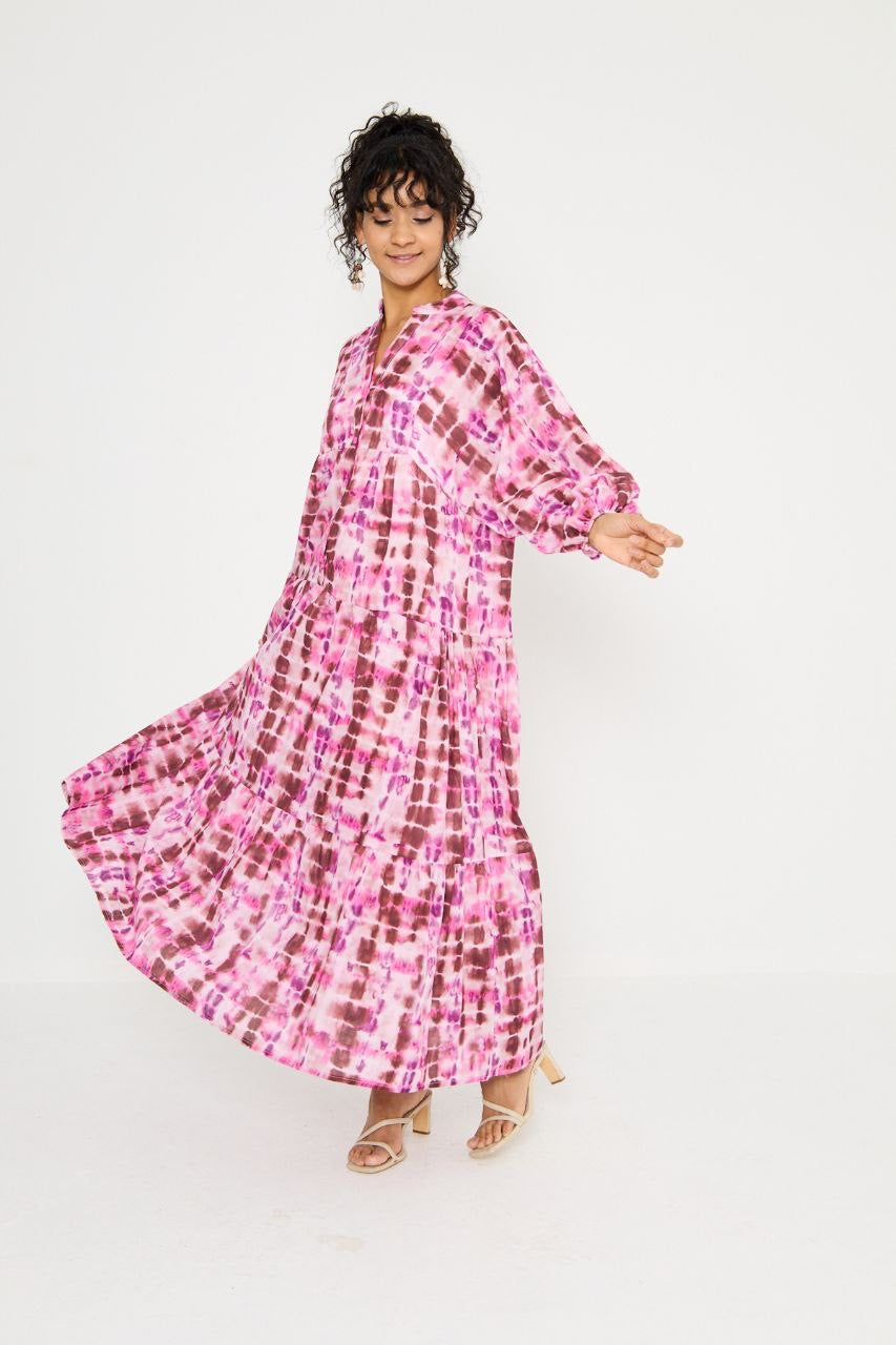 Tie-Dye Linen Dress - Pink