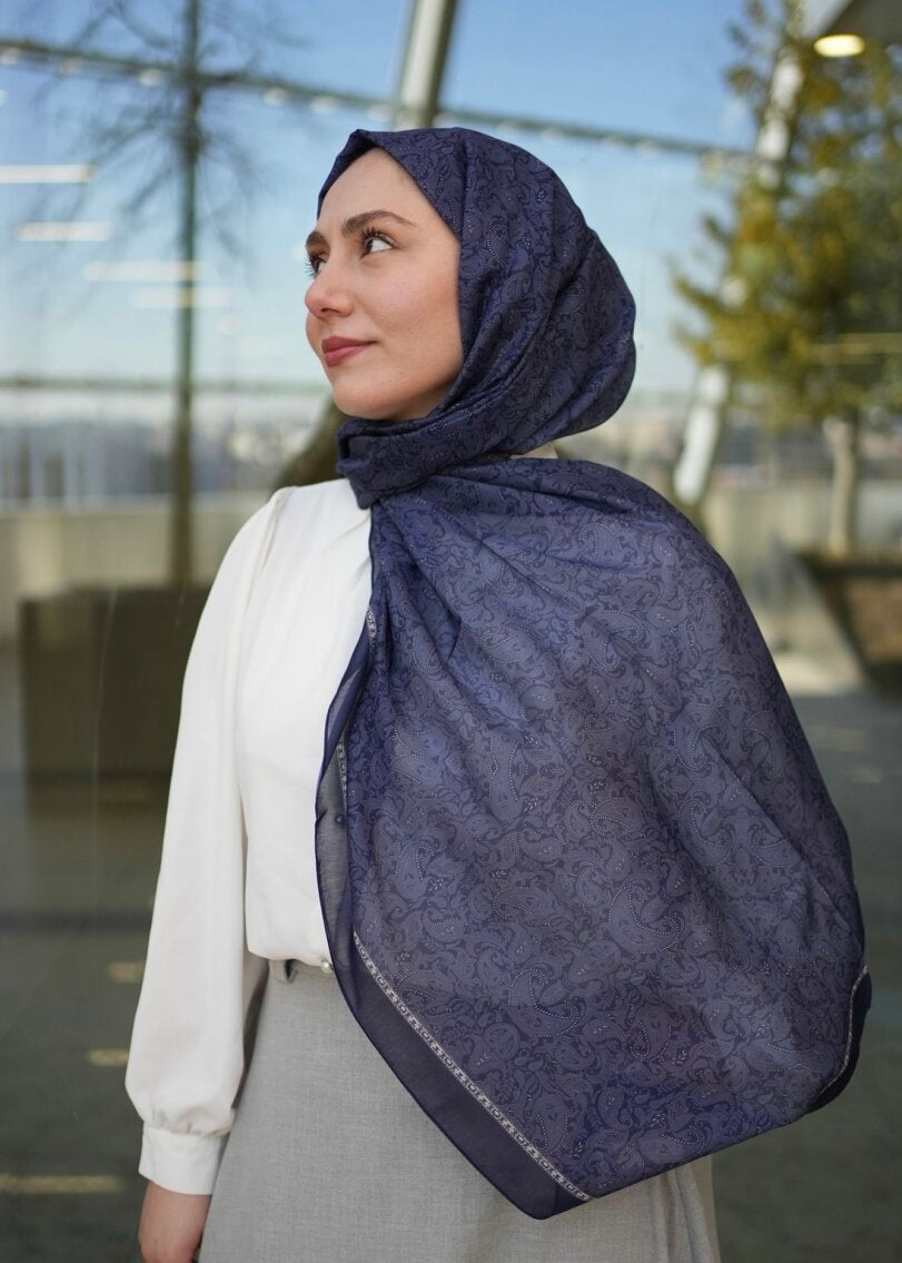 Regal Print Hijab - Navy