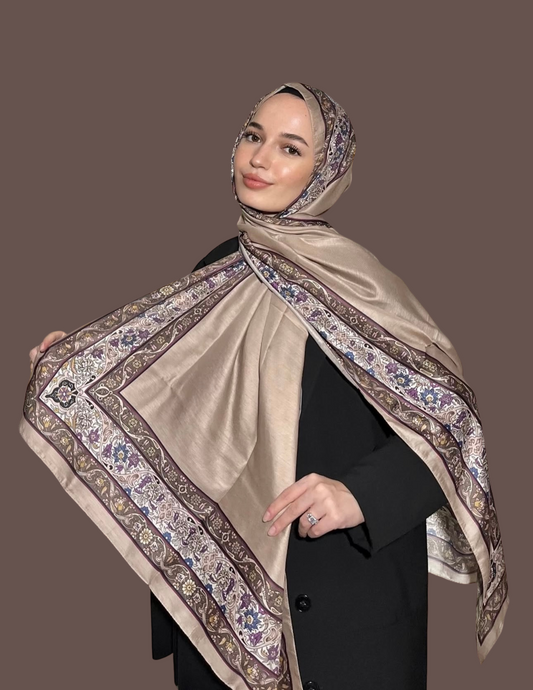 Royal Ottoman Print Hijab - Milky Chai