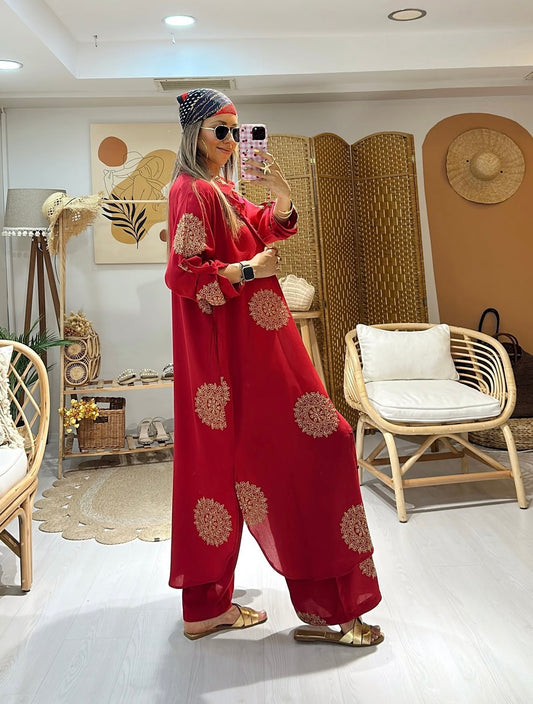 Etherial Pant Set in Red